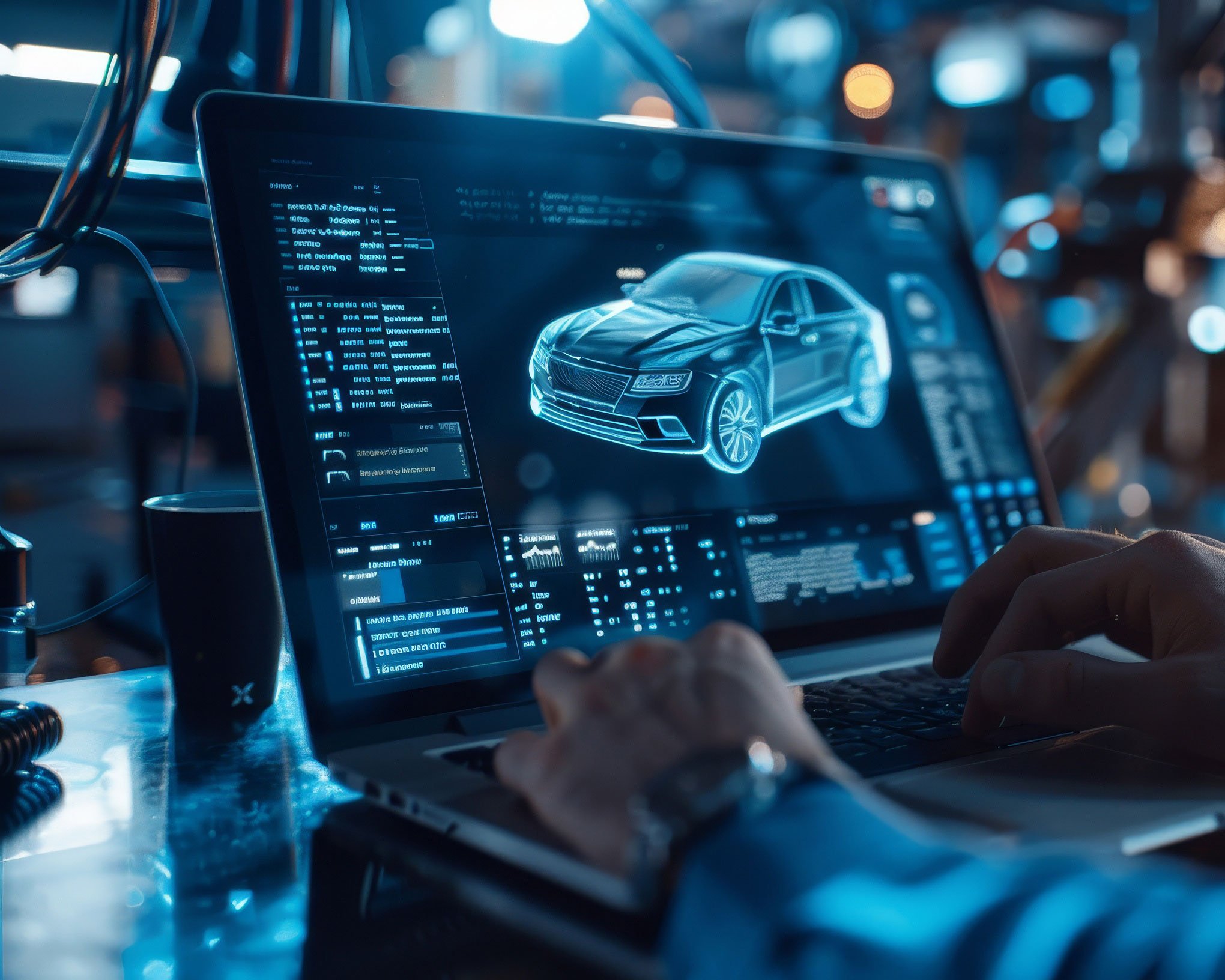 Certified expert using diagnostic system, modern workshop setting