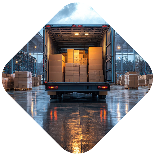 Truck loading packages at warehouse