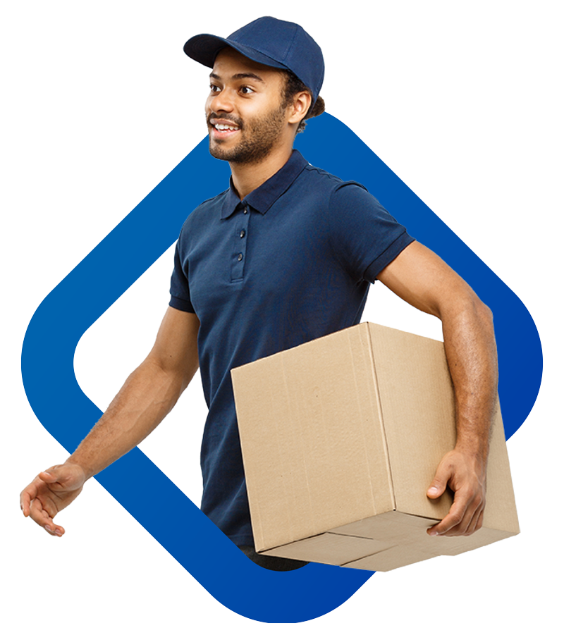 Klipboard Wholesale Distribution in blue sector theme, logistics worker with box