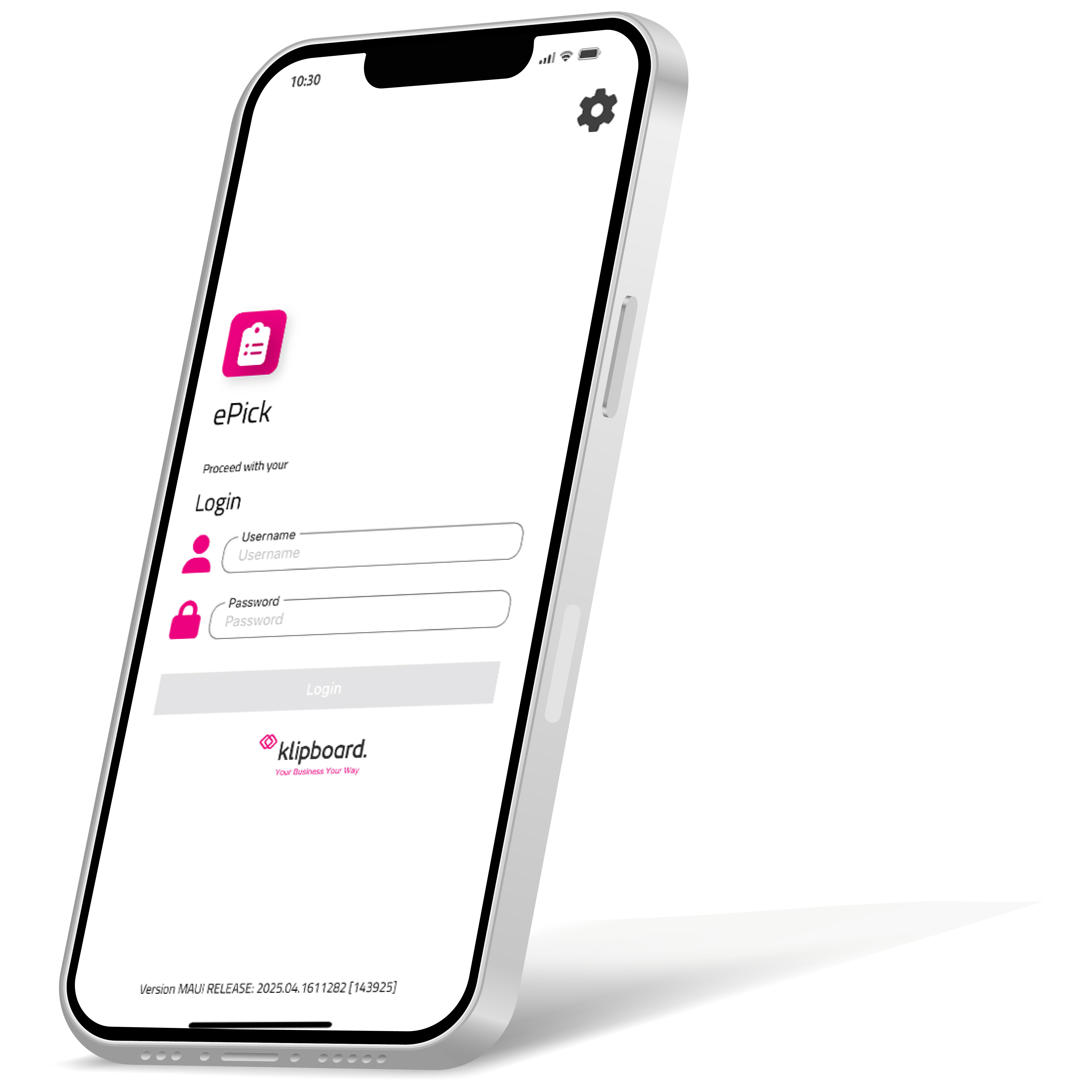 Inlogscherm van de ePick-app