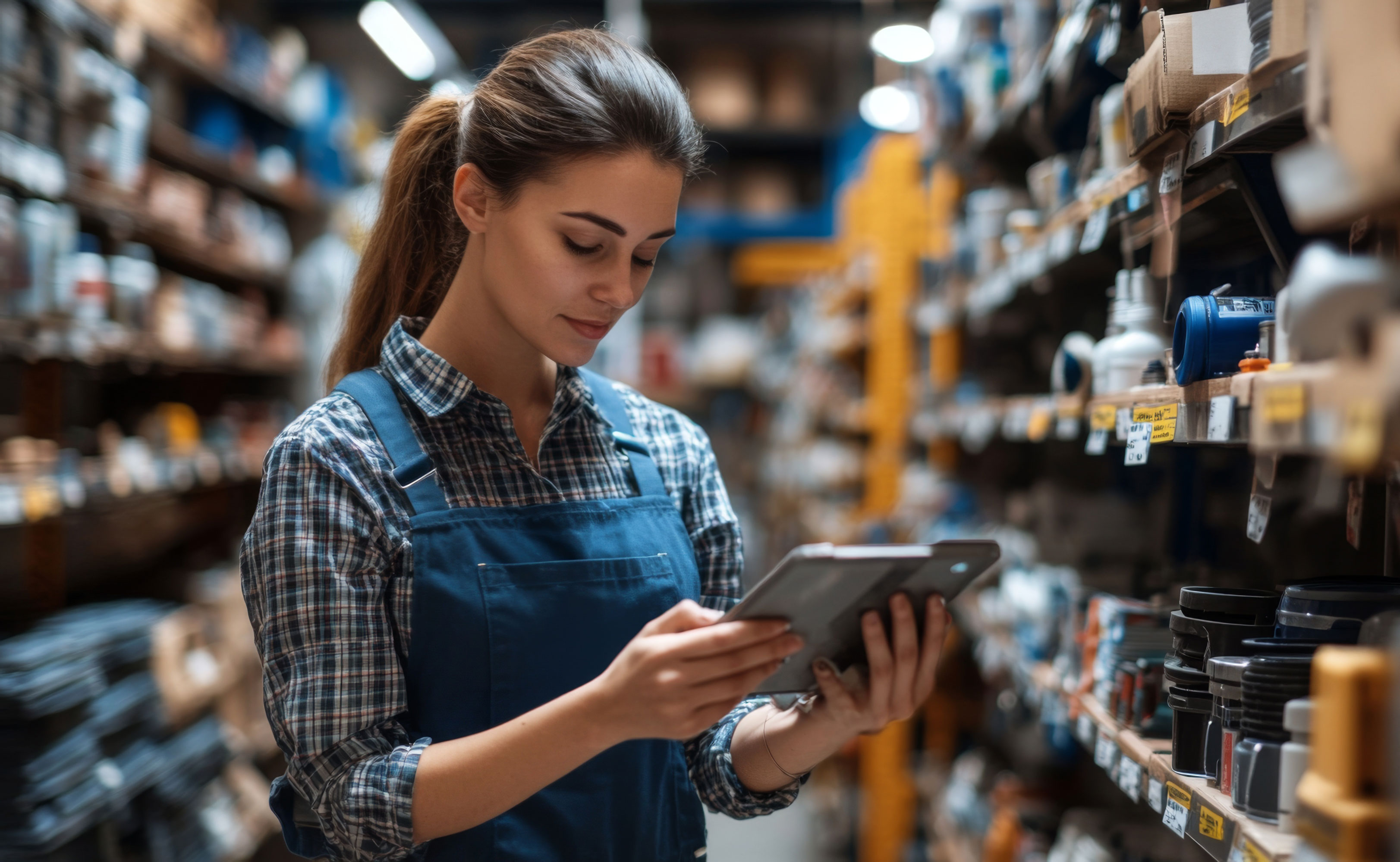 A-Woman-using-a-Tablet-to-Check-Inventory
