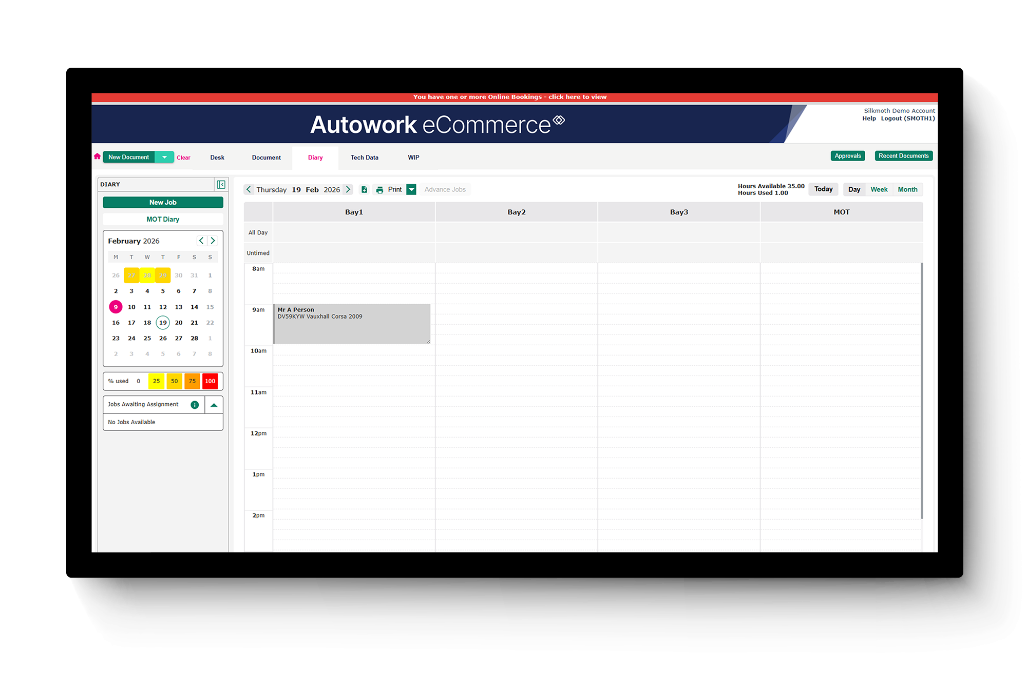 AutoWork eCommerce - Pending Bookings