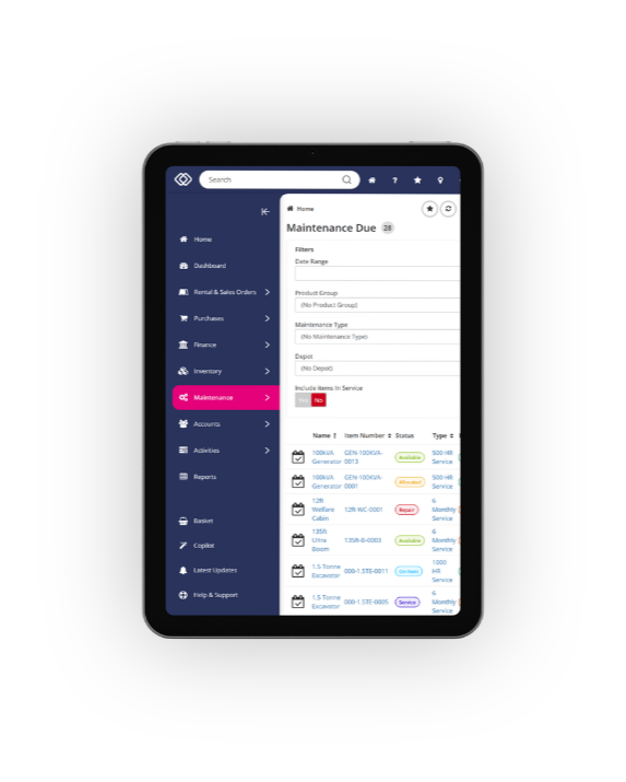 OnRent Go Mockups - Tablet - Maintenance