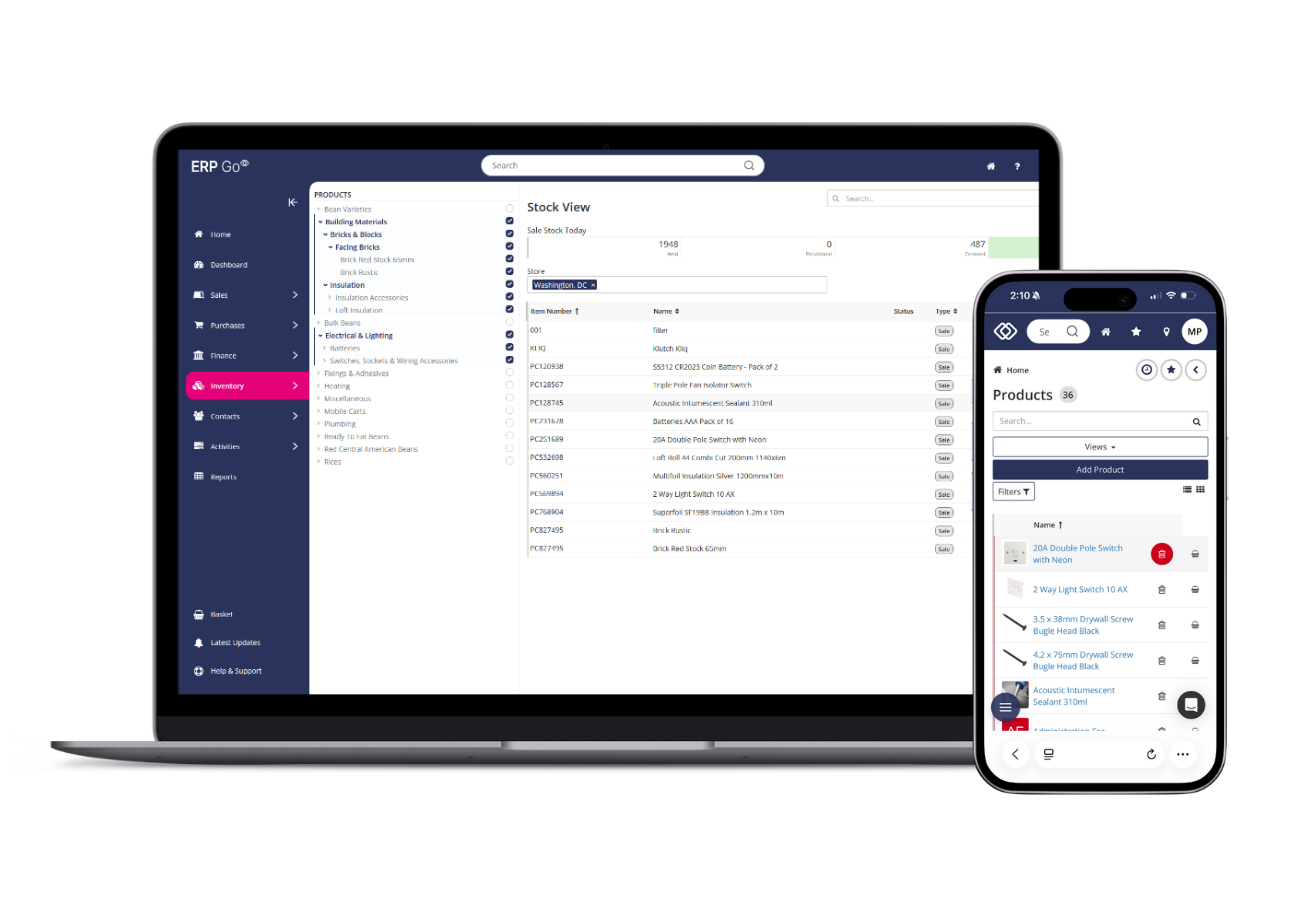 ERP Go UI Inventory - Laptop, phone