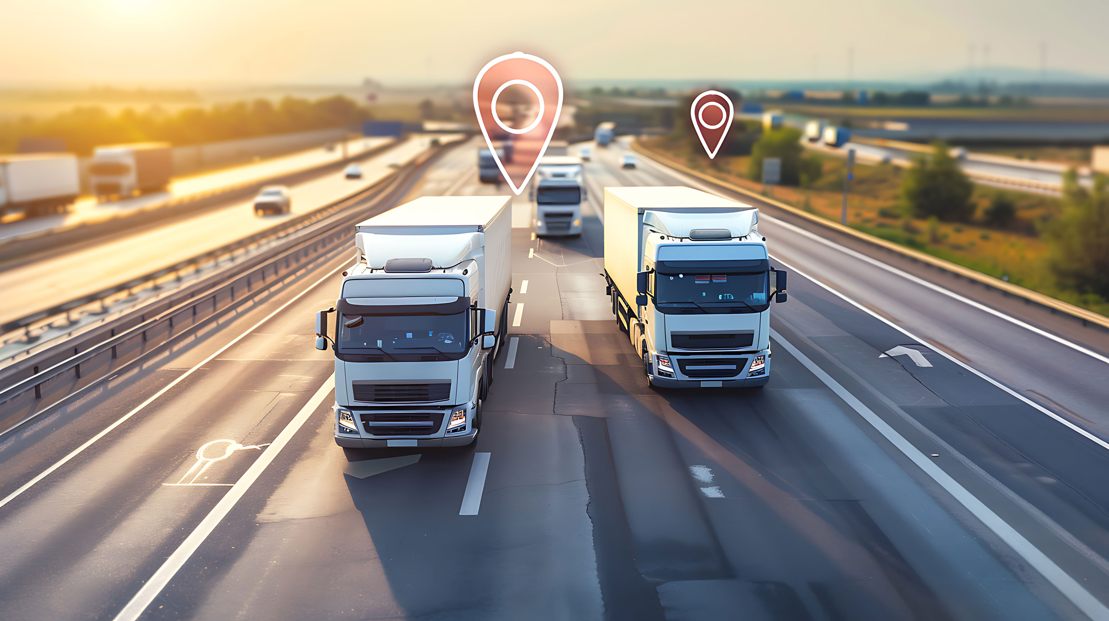 Highway traffic with trucks and gps-marks