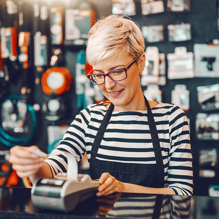 Woman printing receipts