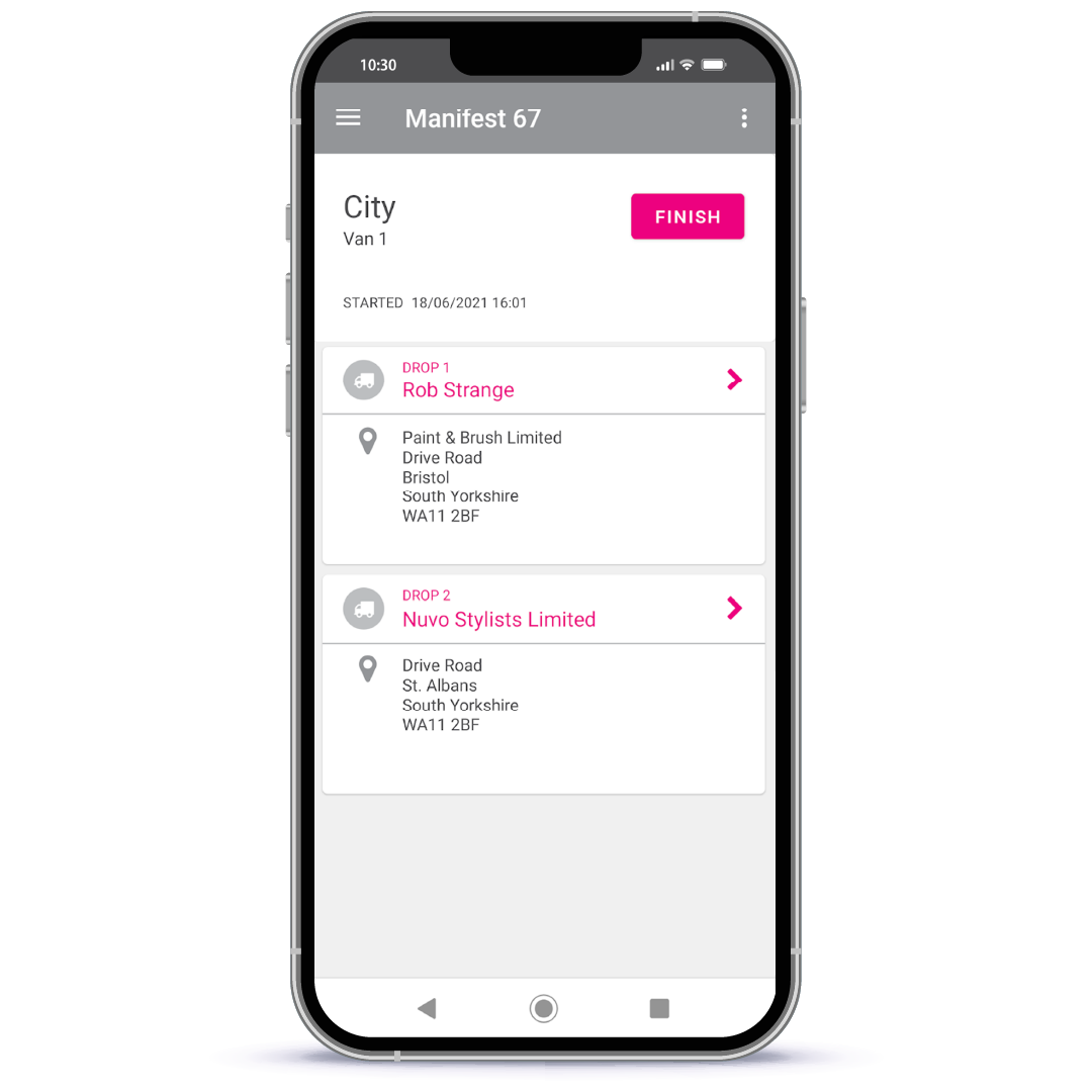 ePOD-app-scherm voor het volgen van leveringen