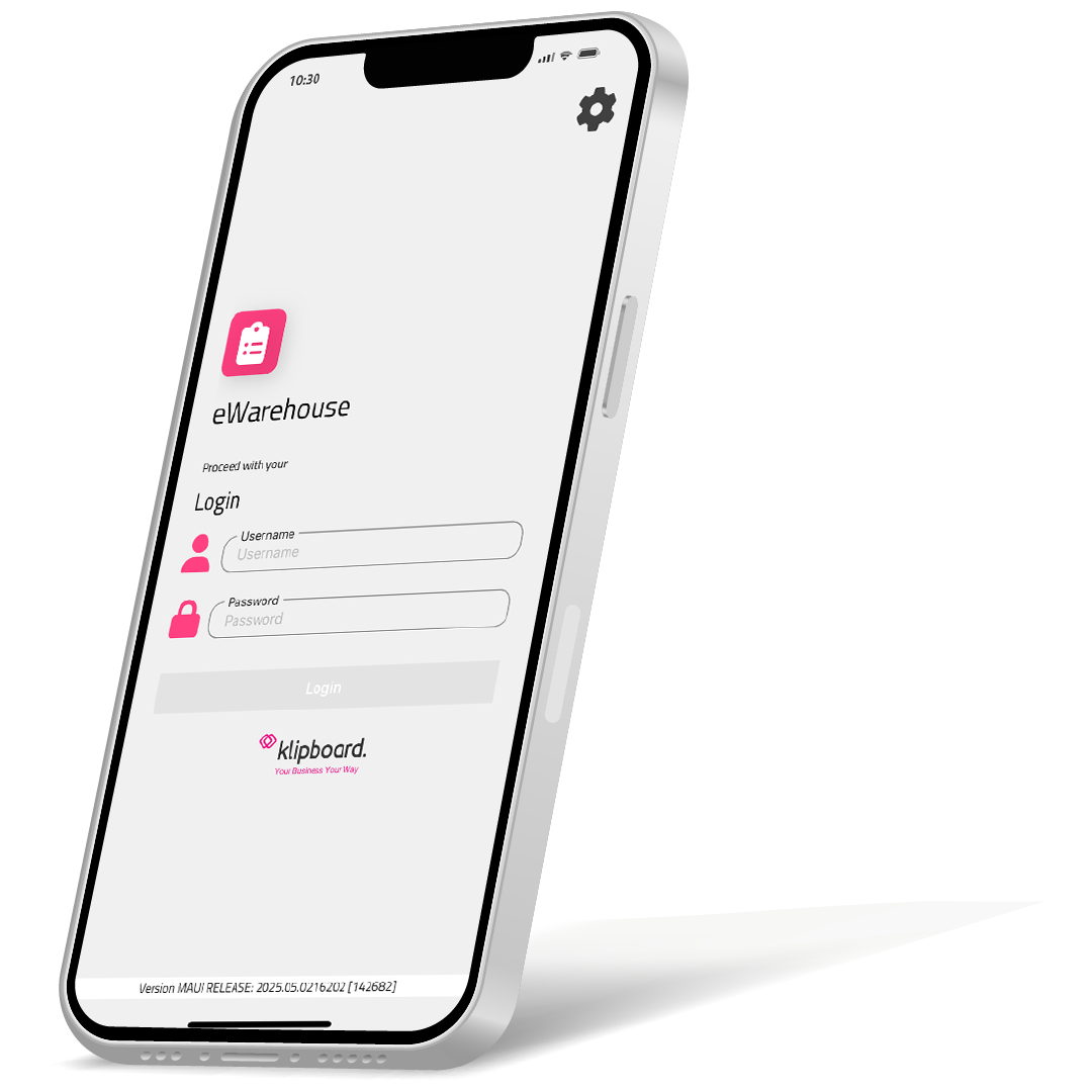 Inlogscherm van de eWarehouse-app