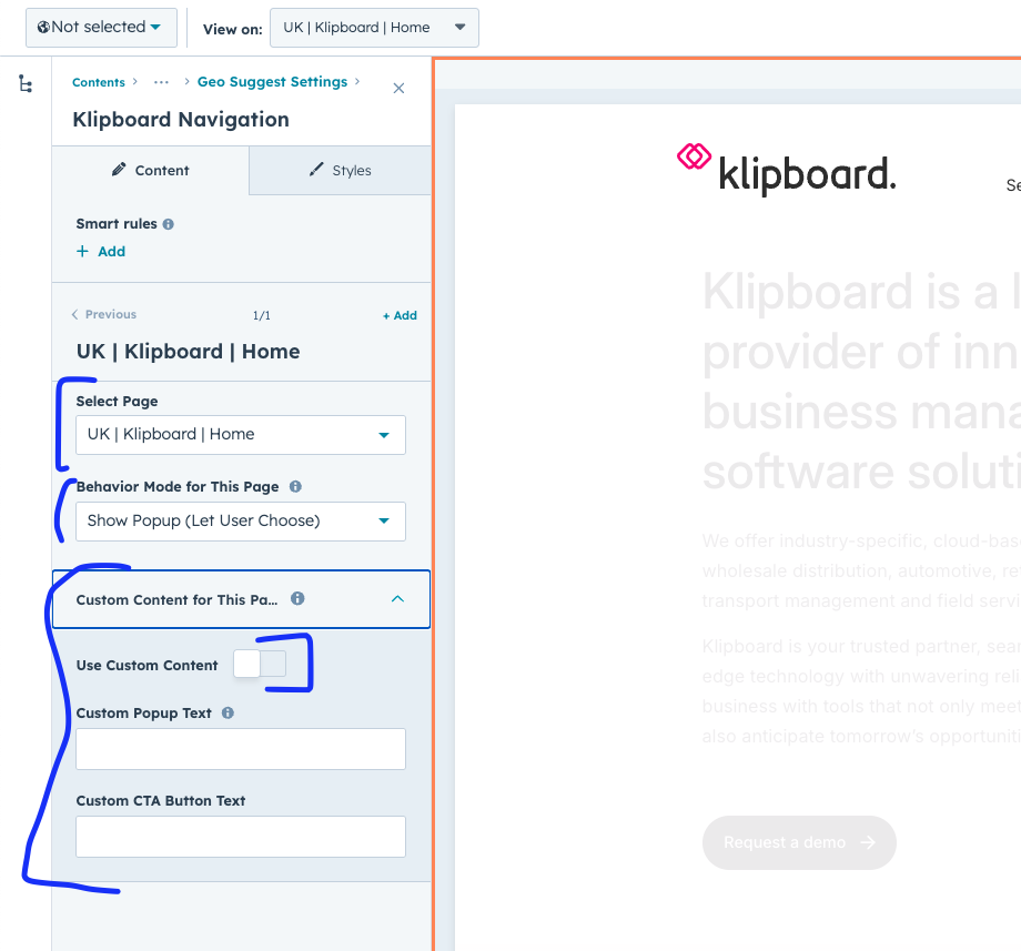 Page-specific geo location settings